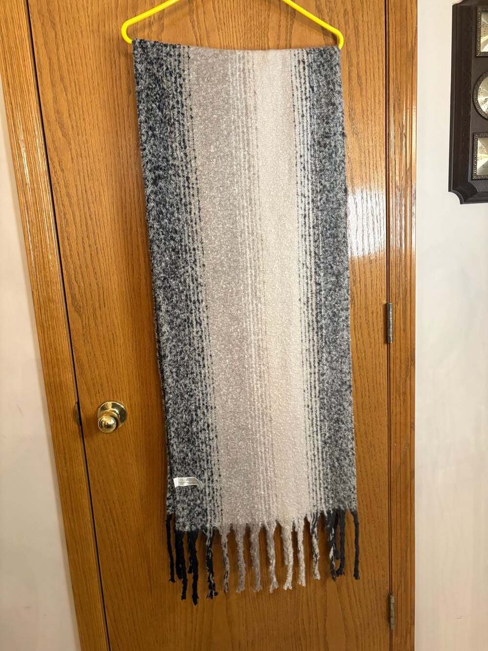 Primark Cares Scarf One Size Gray Beige Stripe Fringe Winter